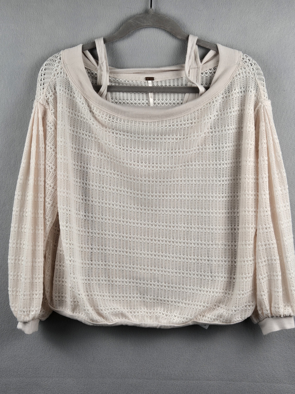 Free People Boat Neck Knit Pullover Top Beige S